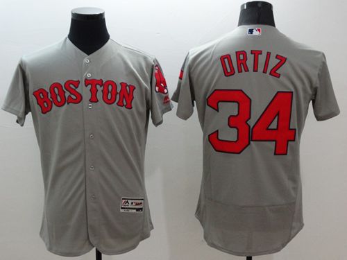 Red Sox #34 David Ortiz Grey Flexbase Authentic Collection Stitched Jersey