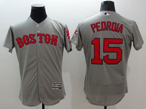 Red Sox #15 Dustin Pedroia Grey Flexbase Authentic Collection Stitched Jersey