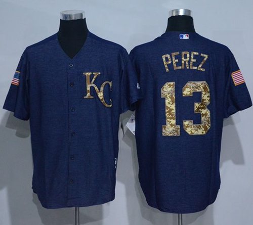 Royals #13 Salvador Perez Denim Blue Salute To Service Stitched Jersey