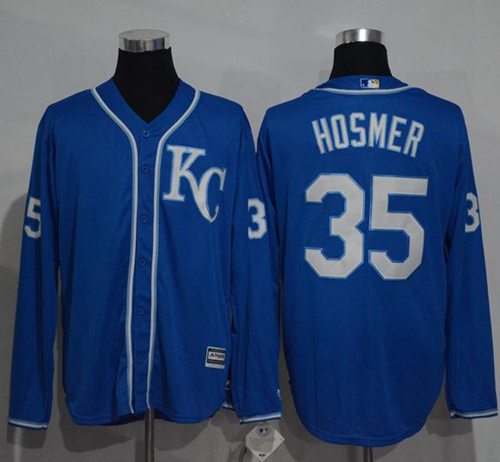 Royals #35 Eric Hosmer Blue New Cool Base Long Sleeve Stitched Jersey