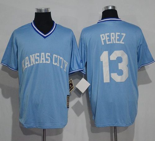 Royals #13 Salvador Perez Light Blue Cooperstown Stitched Jersey