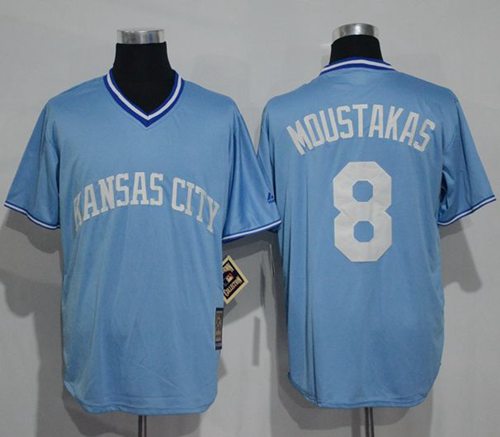 Royals #8 Mike Moustakas Light Blue Cooperstown Stitched Jersey
