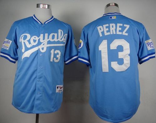 Royals #13 Salvador Perez Light Blue 1985 Turn Back The Clock Stitched Jersey