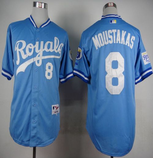 Royals #8 Mike Moustakas Light Blue 1985 Turn Back The Clock Stitched Jersey
