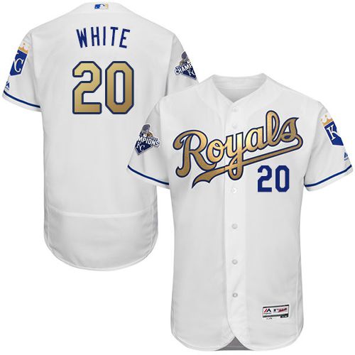 Royals #20 Frank White White 2015 World Series Champions Gold Program FlexBase Authentic Stitched Jersey
