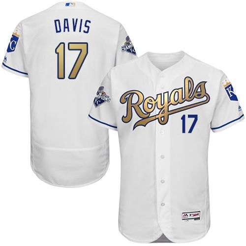 Royals #17 Wade Davis White 2015 World Series Champions Gold Program FlexBase Authentic Stitched Jersey