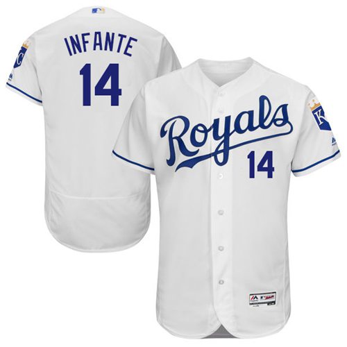 Royals #14 Omar Infante White Flexbase Authentic Collection Stitched Jersey