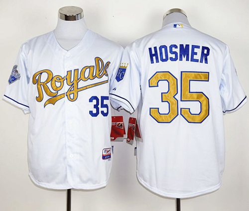 Royals #35 Eric Hosmer White 2015 World Series Champions Gold Program Stitched Jersey