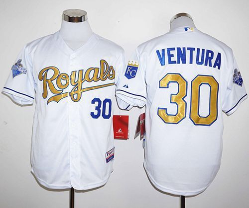 Royals #30 Yordano Ventura White 2015 World Series Champions Gold Program Stitched Jersey