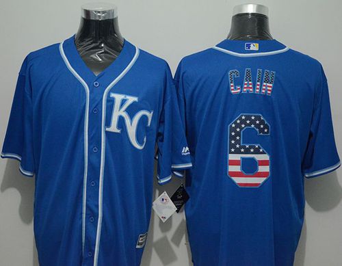 Royals #6 Lorenzo Cain Blue USA Flag Fashion Stitched Jersey