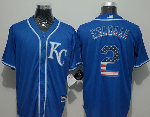 Royals #2 Alcides Escobar Blue USA Flag Fashion Stitched Jersey