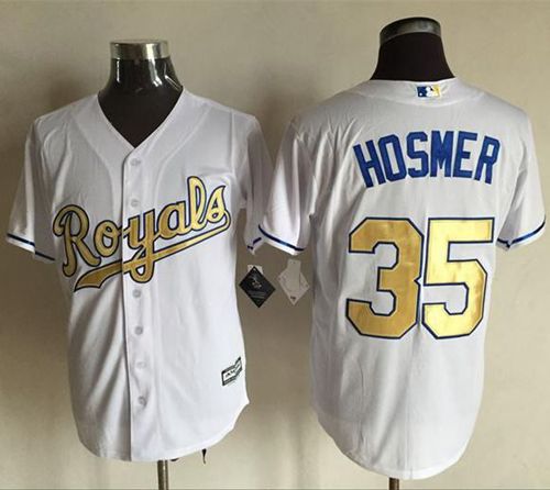 Royals #35 Eric Hosmer White New Cool Base 2015 World Series Champions Gold Program Stitched Jersey