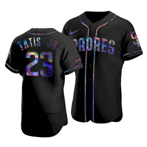 San Diego Padres #23 Fernando Tatis Jr. 2021 Black Iridescent Logo Flex Base Stitched Baseball Jersey