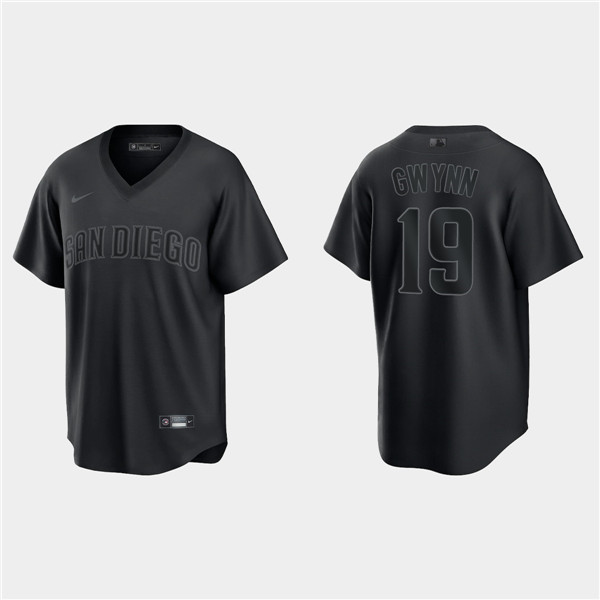 San Diego Padres #19 Tony Gwynn Black Pitch Black Fashion Replica Stitched Jersey