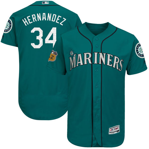 Seattle Mariners #34 Felix Hernandez Majestic Aqua 2017 Spring Training Authentic Flex Base Player Stitched Jersey