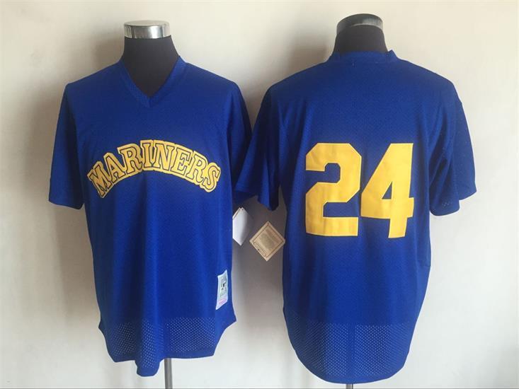 Seattle Mariners #24 Ken Griffey Mitchell And Ness Light Blue 1991 Throwback Stitched Jersey