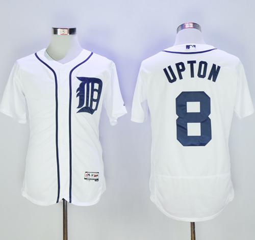 Tigers #8 Justin Upton White Flexbase Authentic Collection Stitched Jersey
