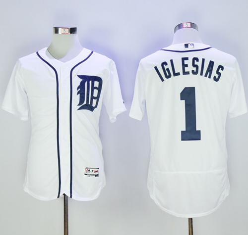 Tigers #1 Jose Iglesias White Flexbase Authentic Collection Stitched Jersey