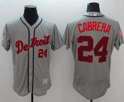 Tigers #24 Miguel Cabrera Grey Fashion Stars Stripes Flexbase Authentic Stitched Jersey