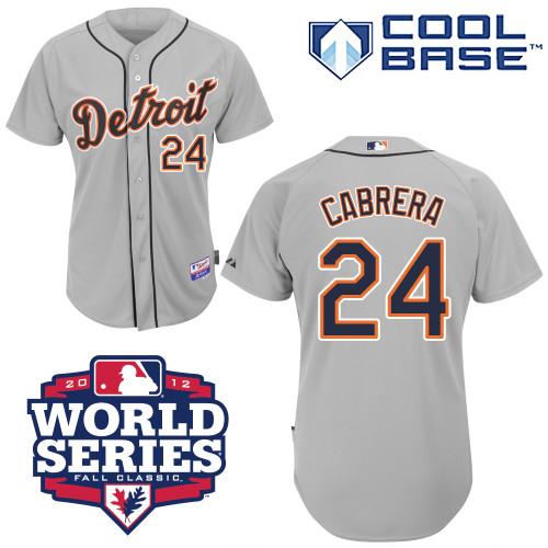 Tigers #24 Miguel Cabrera Grey Cool Base W 2012 World Series Patch Stitched Jersey