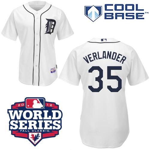 Tigers #35 Justin Verlander White Cool Base W 2012 World Series Patch Stitched Jersey