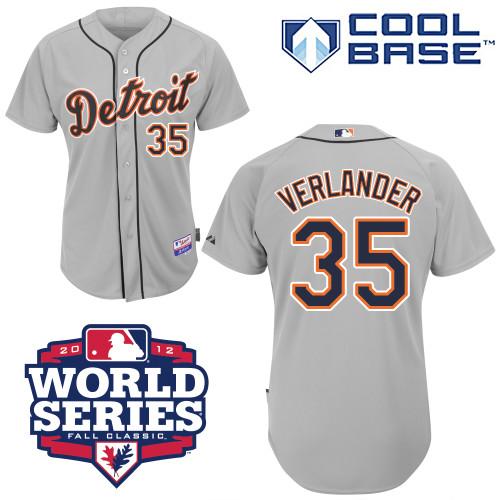 Tigers #35 Justin Verlander Grey Cool Base W 2012 World Series Patch Stitched Jersey