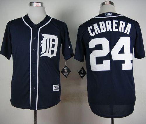 Tigers #24 Miguel Cabrera Navy Blue Cool Base Stitched Jersey