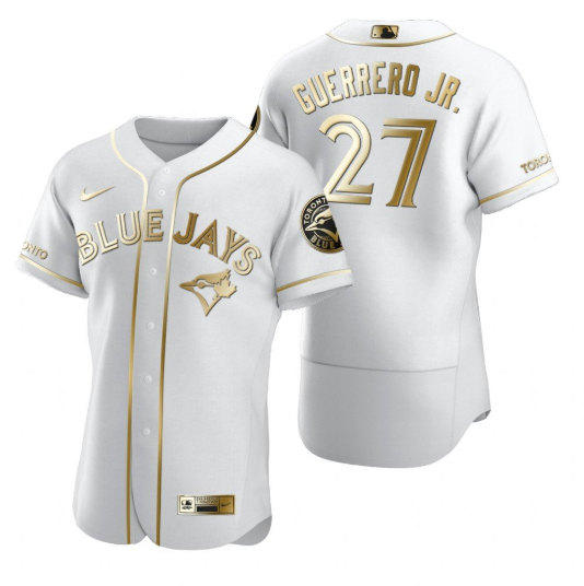 Toronto Blue Jays #27 Vladimir Guerrero Jr. White Gold Flex Base Stitched Jersey