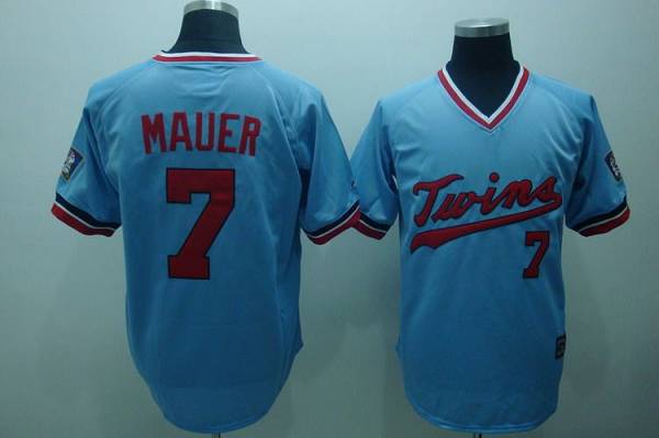 Twins #7 Joe Mauer Light Blue Cooperstown Throwback Stitched Jersey
