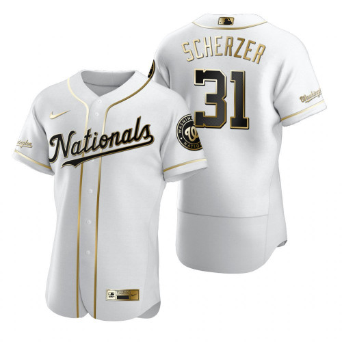 Washington Nationals #31 Max Scherzer 2020 White Golden Stitched Flex Base Jersey