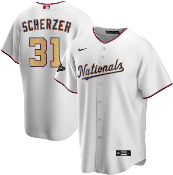 Washington Nationals White #31 Max Scherzer 2020 Gold Program Stitched Championship Jersey