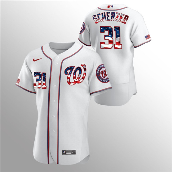 Washington Nationals White #31 Max Scherzer 2020 Stars Stripes Flex Base Stitched Jersey