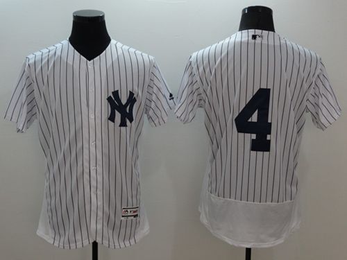 Yankees #4 Lou Gehrig White Strip Flexbase Authentic Collection Stitched Jersey