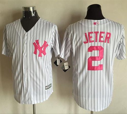 Yankees #2 Derek Jeter White Strip New Cool Base 2016 Mother's Day Stitched Jersey