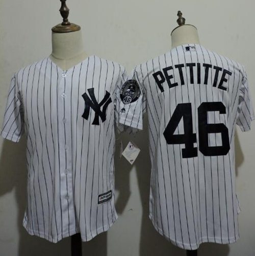 Yankees #46 Andy Pettitte White Strip New Cool Base Stitched Jersey