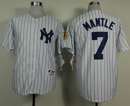Yankees #7 Mickey Mantle White 75TH Throwback Stitched Jersey