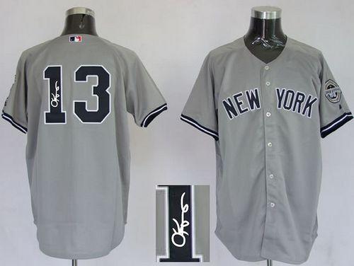 Yankees #13 Alex Rodriguez Grey Autographed Stitched Jersey