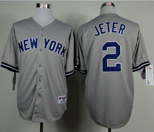 Yankees #2 Derek Jeter Grey Name On Back Stitched Jersey