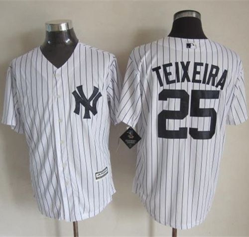 Yankees #25 Mark Teixeira White Strip New Cool Base Stitched Jersey