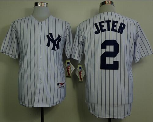 Yankees #2 Derek Jeter White Name On Back Stitched Jersey