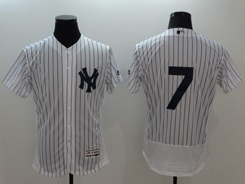Yankees #7 Mickey Mantle White Strip Flexbase Authentic Collection Stitched Jersey