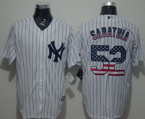 Yankees #52 C.C. Sabathia White Strip USA Flag Fashion Stitched Jersey