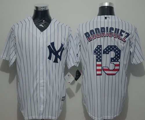 Yankees #13 Alex Rodriguez White Strip USA Flag Fashion Stitched Jersey
