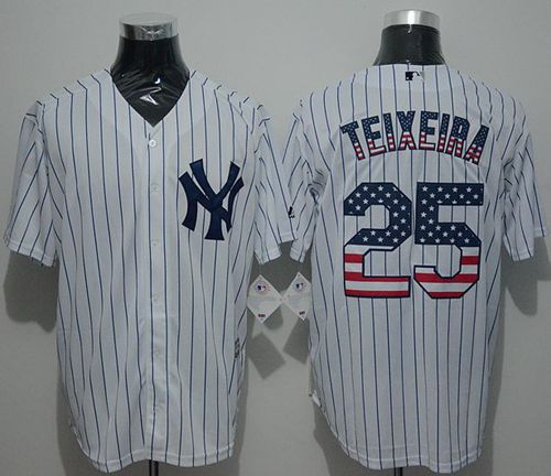 Yankees #25 Mark Teixeira White Strip USA Flag Fashion Stitched Jersey
