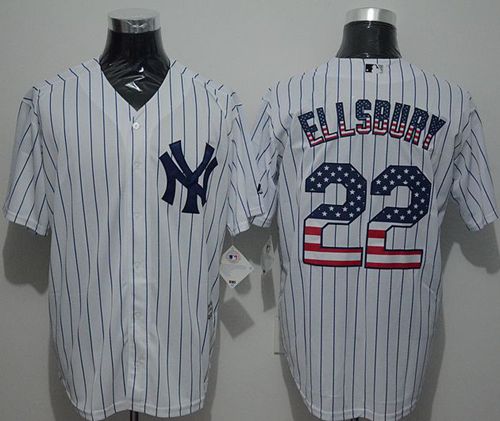 Yankees #22 Jacoby Ellsbury White Strip USA Flag Fashion Stitched Jersey