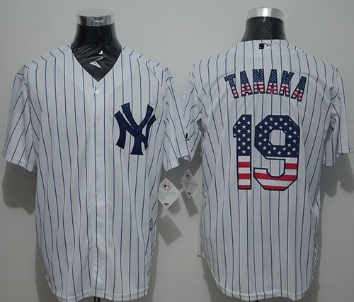 Yankees #19 Masahiro Tanaka White Strip USA Flag Fashion Stitched Jersey
