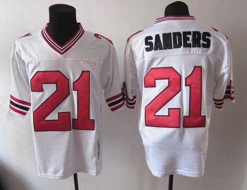 1992 Mitchell And Ness Falcons #21 Deion Sanders White Throwback Stitched Jersey