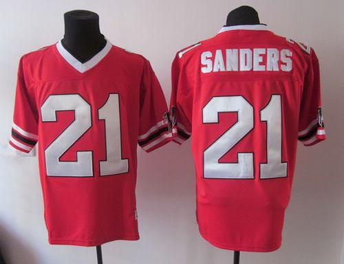 1992 Mitchell And Ness Falcons #21 Deion Sanders Red Throwback Stitched Jersey