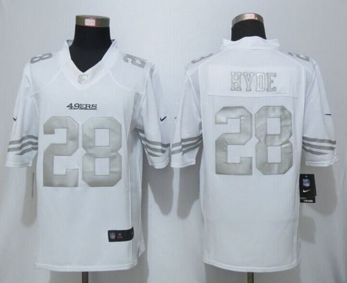 49ers #28 Carlos Hyde White Stitched Limited Platinum Nike Jersey