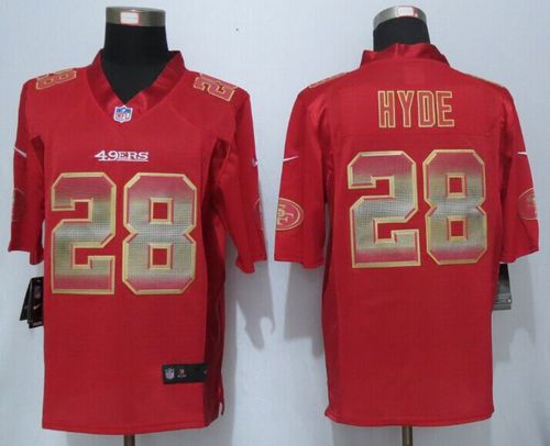 49ers #28 Carlos Hyde Red Team Color Stitched Limited Strobe Nike Jersey